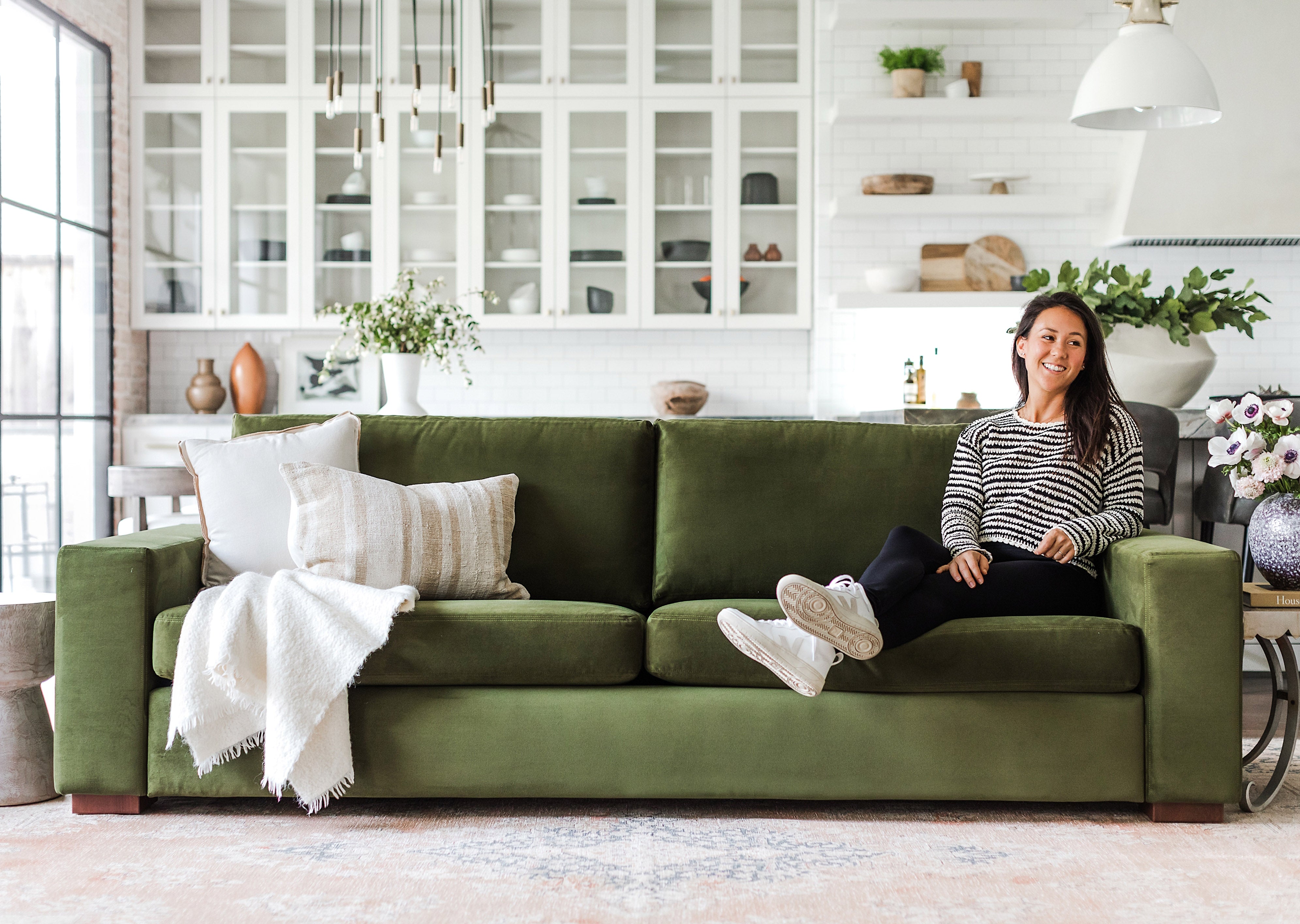 Tiny House Green Modern Sofa Single Love Seat Armchair Plus Size